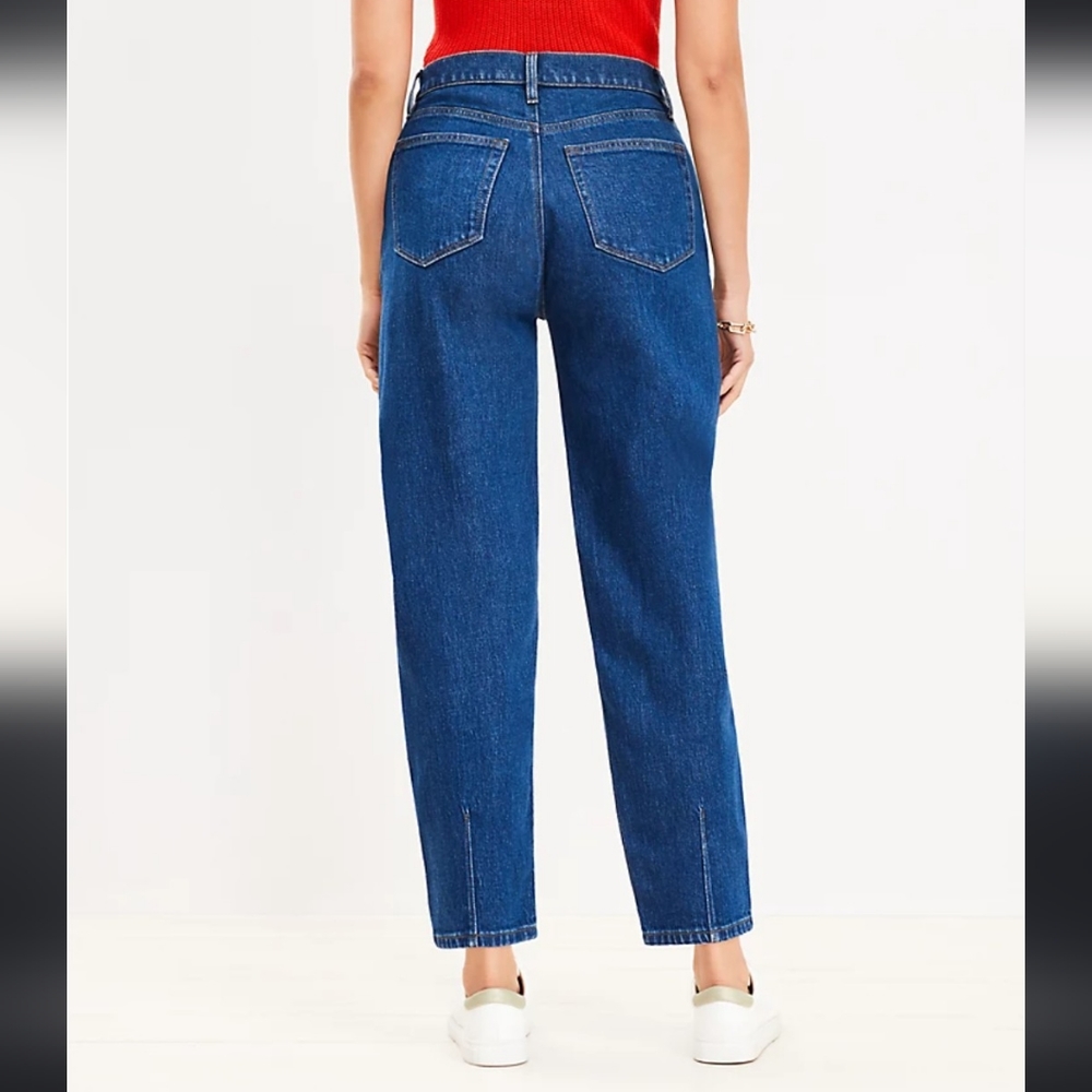 NEW LOFT Destructed Fresh Cut High Rise Barrel Jeans Med Blue Wash Women Spring - Picture 2 of 16